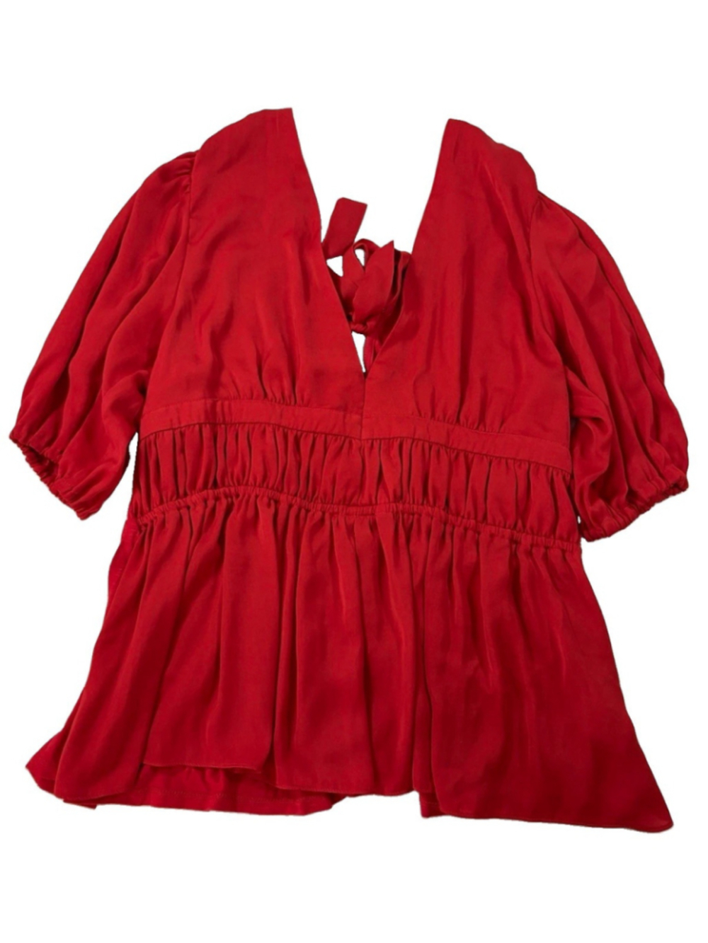 Dolan Anthropology Smocked Waist V-Neck Puff Sleeve Blouse L